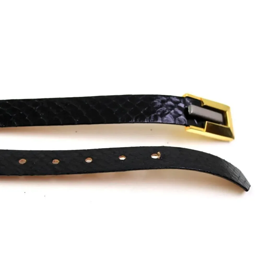 Serpent 3276 BLACK SNAKE SKIN LEATHER SKINNY DRESS WOMENS BELT Sz S 28